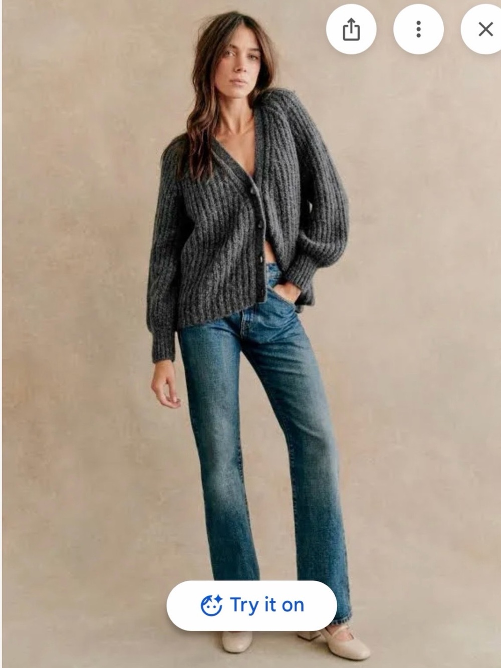 Sezane Charcoal Textured Button-Front cardigan - Picture 4 of 8